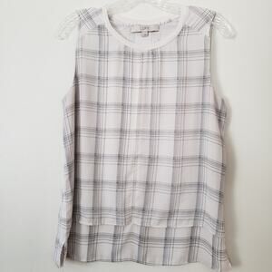 LOFT Sleeveless Windowpane Flowy Sleeveless Blouse Cream Size Small